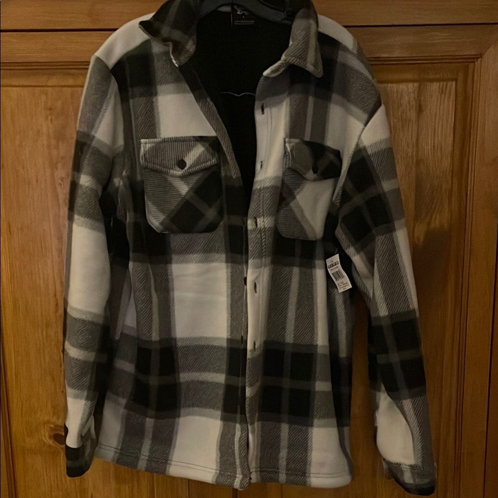 Black and Gray Utility Jacket with Plaid Pattern